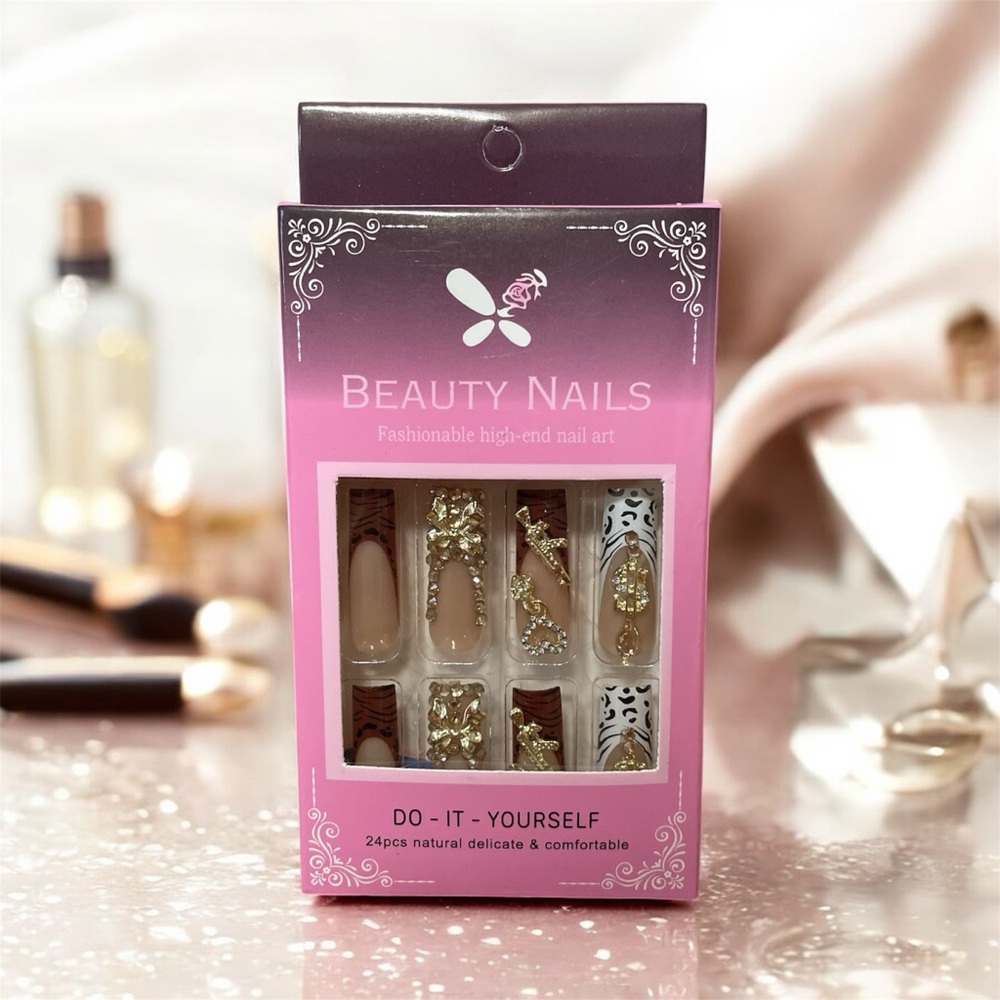 Press-On Nails - Gold and Cream